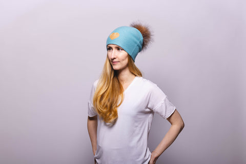 Reversible Slouchy Gold Cashmere Hat with Crystal Pom-Pom