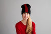 Black Reversible Slouchy Cashmere Hat with Red Rim