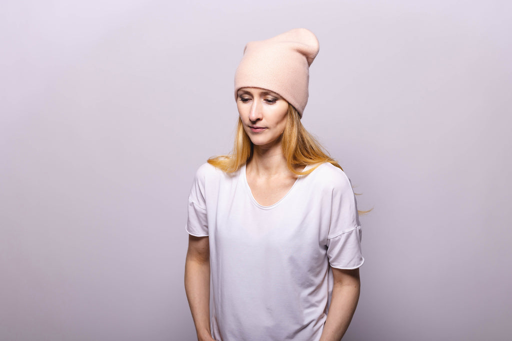 Reversible Slouchy Blush Cashmere Hat