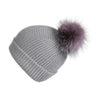 Ribbed Black Cashmere Hat with Lilac Pom-Pom