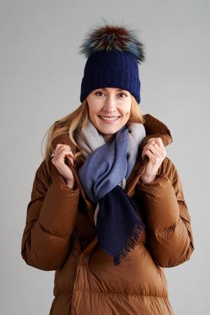 Navy ribbed hat with Pine Mist Pom