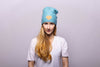 Reversible Slouchy Teal Cashmere Hat with Gold Heart and Crystal Pom-Pom