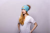 Reversible Slouchy Teal Cashmere Hat with Gold Heart and Crystal Pom-Pom