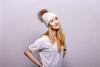 Fold-Over Ivory Cashmere Hat with Light Caramel Pom-Pom