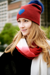 Reversible Slouchy Black Cashmere Hat with Red Heart