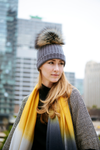 Fold-Over Ivory Cashmere Hat with Black Pom-Pom