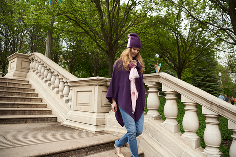 Reversible Slouchy Purple Cashmere Hat with Orange Heart