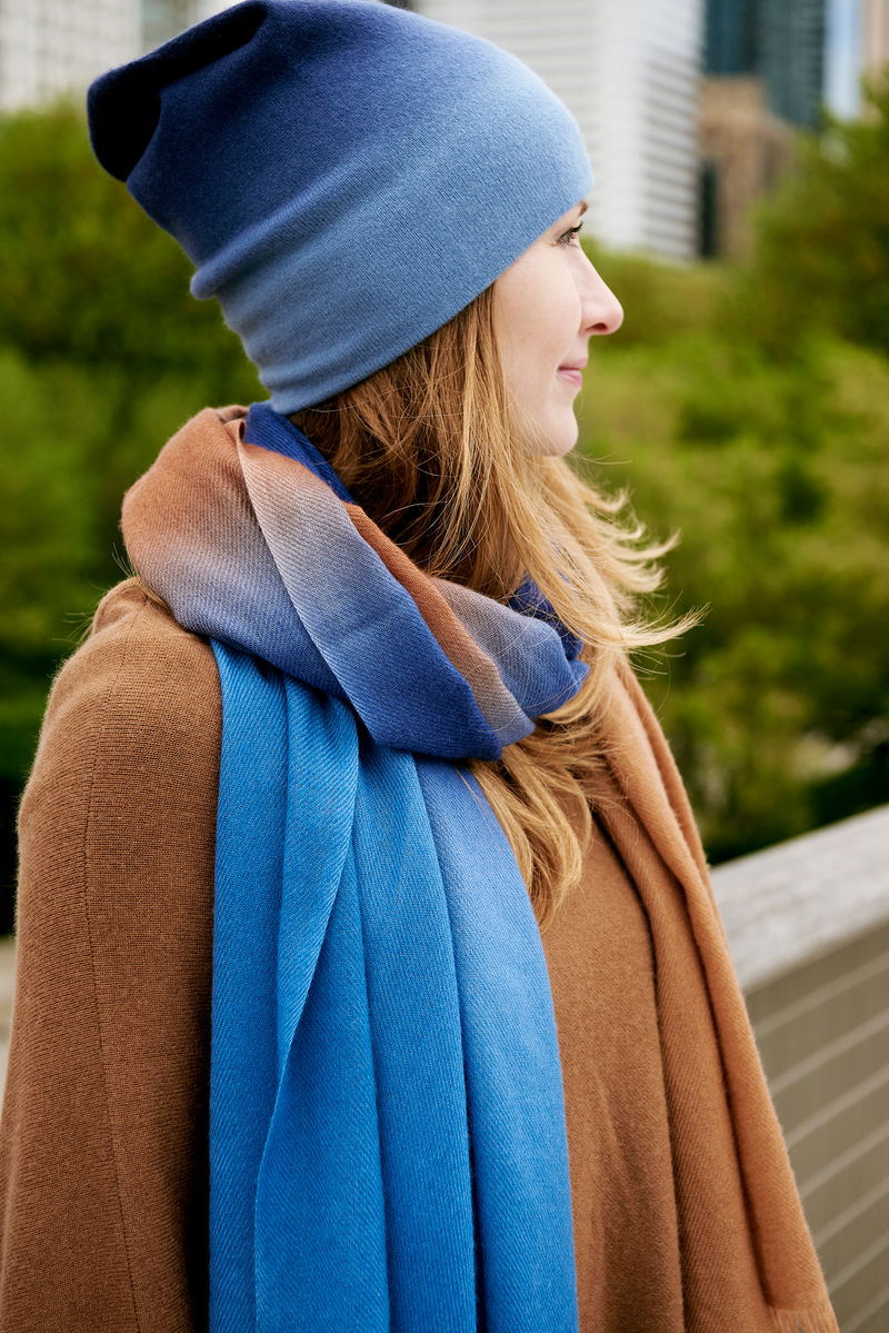 Blue Ombré Slouchy Cashmere Hat, Hat - Loveknitz