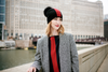 Ribbed Red Cashmere Hat with Black Pom-Pom