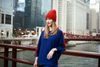 Black with Red Stripe Cashmere Poncho