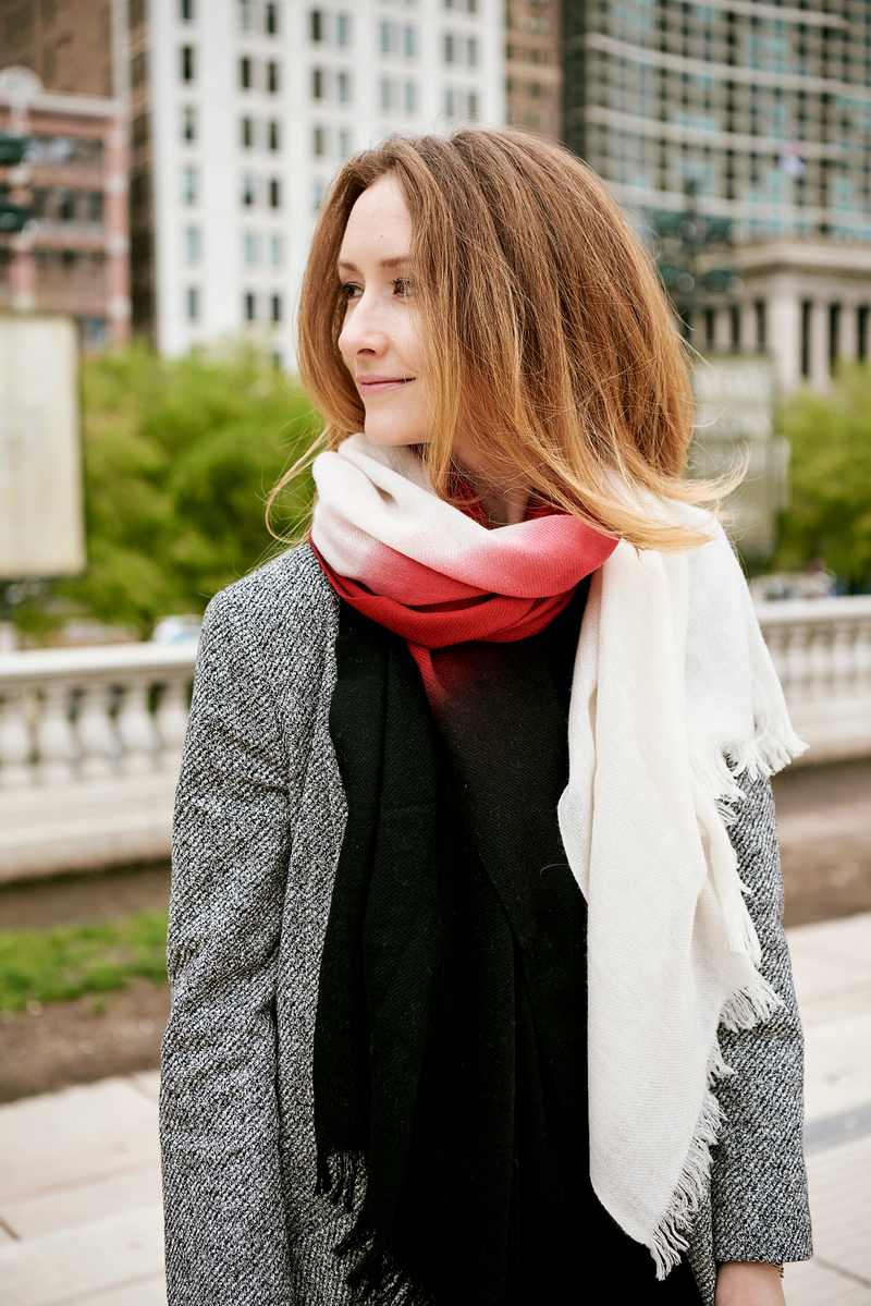 Red Ombré Hand Woven Winter Cashmere Scarf, Scarves - Loveknitz