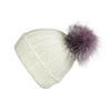 Fold-Over Ivory Cashmere Hat with Lilac Pom-Pom, Hat with Pom - Loveknitz