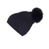 Reversible Slouchy Black Cashmere Hat with Gold Heart and Light Caramel Pom-Pom