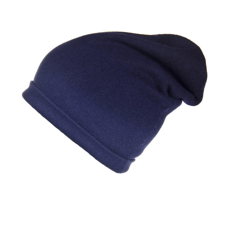 Dark Blue Ombré Slouchy Cashmere Hat, Hat - Loveknitz