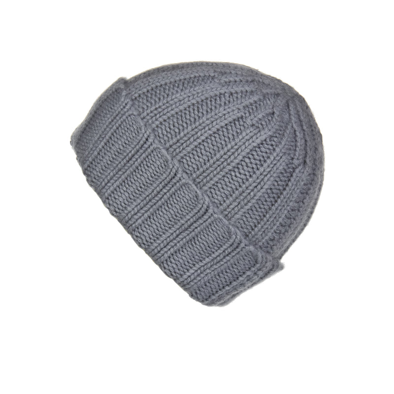 Fold-Over Ribbed Grey Cashmere Hat, Hat - Loveknitz
