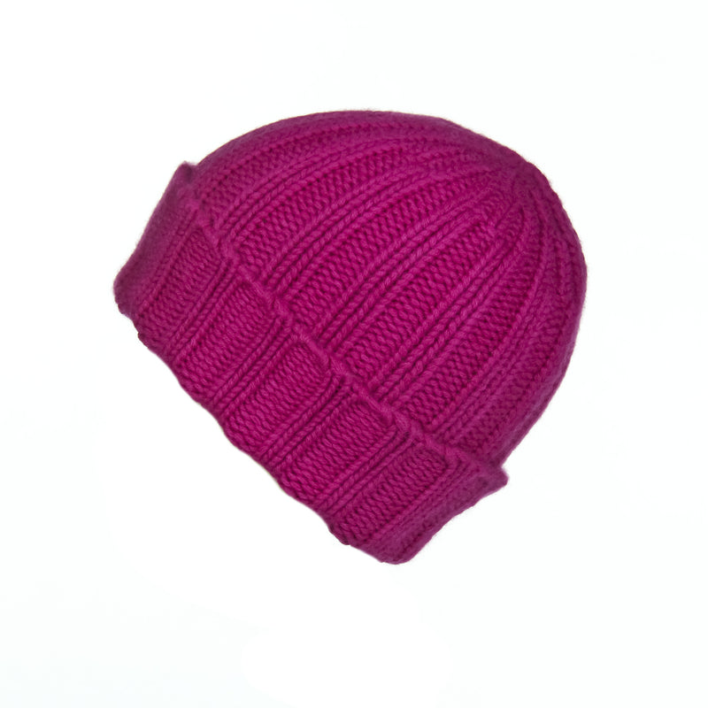 Fold-Over Ribbed Fuchsia Cashmere Hat – Loveknitz