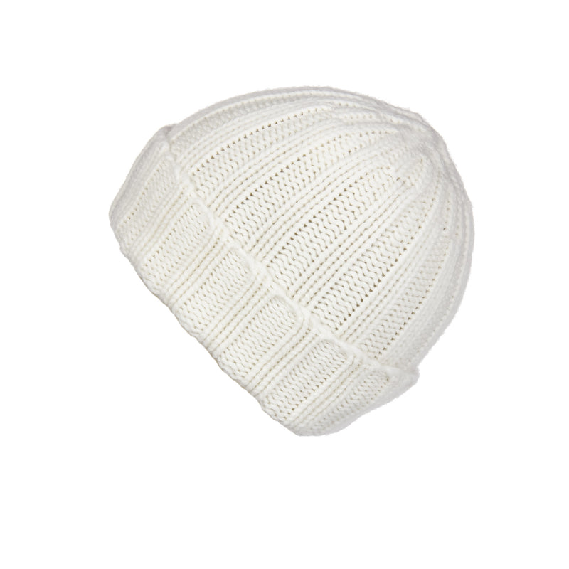 Fold-Over Ribbed Ivory Cashmere Hat, Hat - Loveknitz