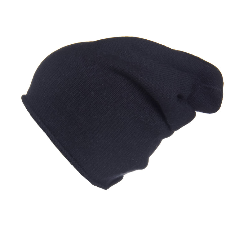 Jersey Roll Slouchy Black Cashmere Hat, Hat - Loveknitz