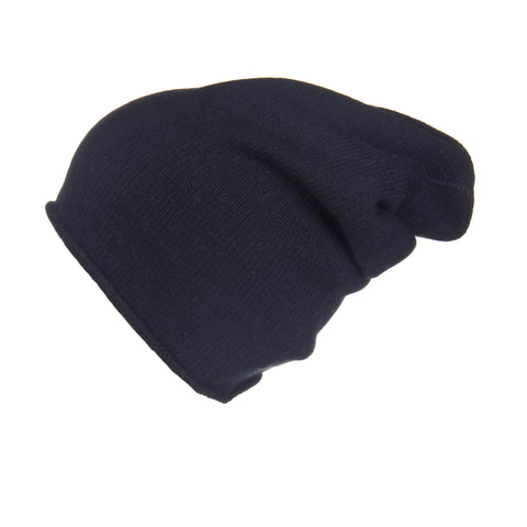 Reversible Slouchy Black and Grey Striped Cashmere Hat