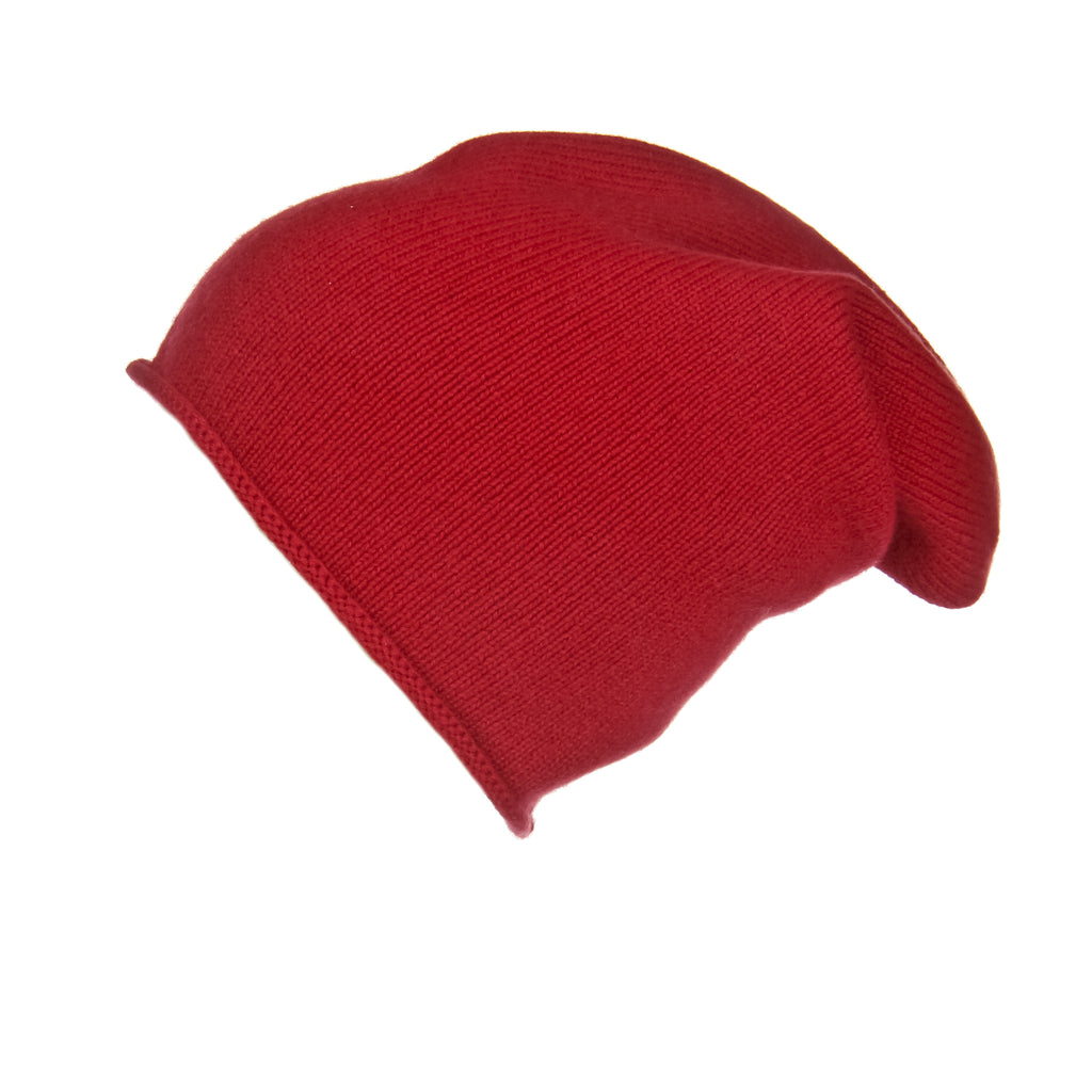 Ribbed Red Cashmere Hat with Black Pom-Pom – Loveknitz