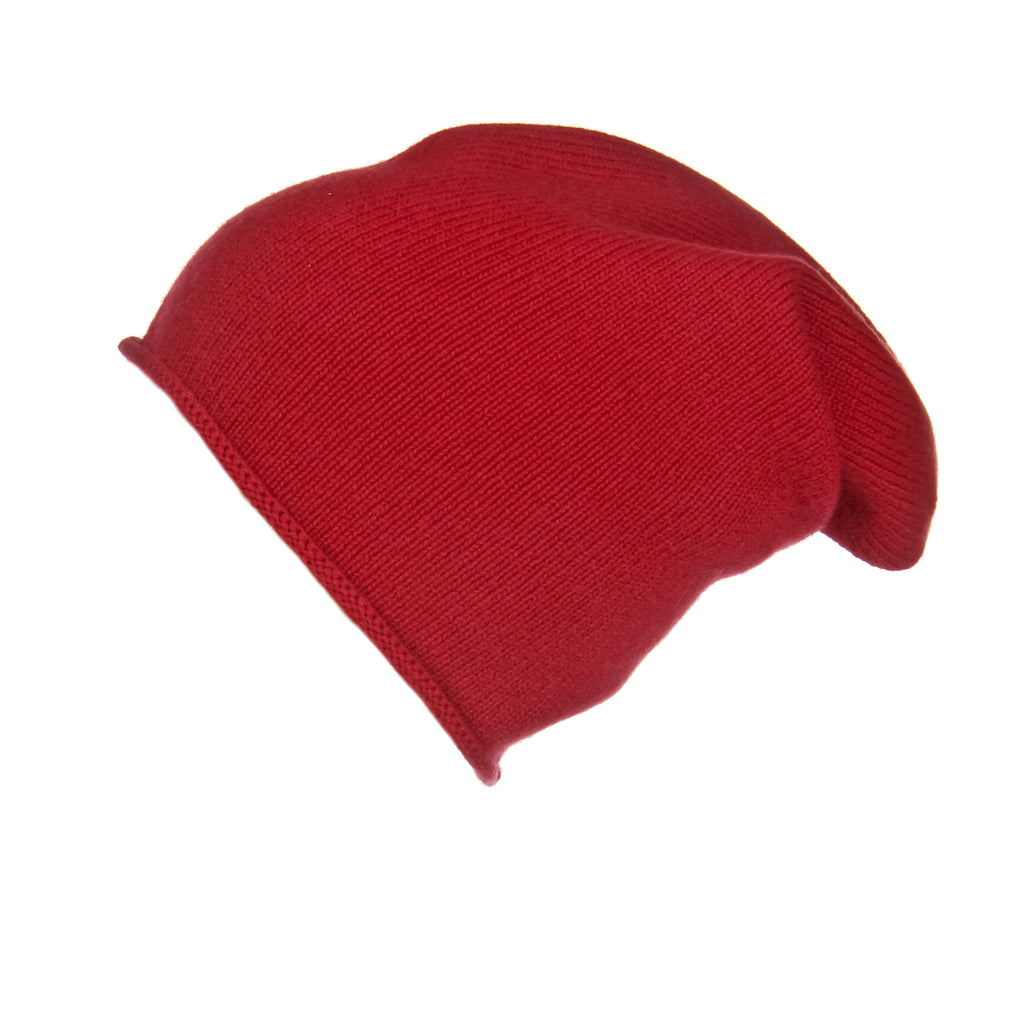 Jersey Roll Slouchy Red Cashmere Hat, Hat - Loveknitz