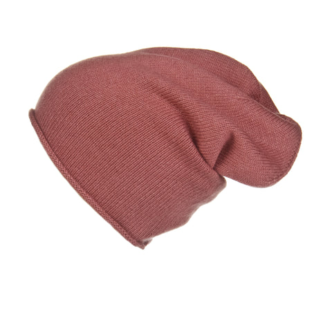 Black Reversible Slouchy Cashmere Hat with Red Rim