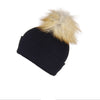 Black Reversible Slouchy Cashmere Hat with White Rim and White Fur Pom