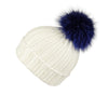 Reversible Slouchy Blue and Red Striped Cashmere Hat with Electric Blue Pom-Pom