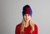 Reversible Slouchy Black and Red Striped Cashmere Hat with Black Pom-Pom