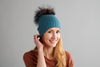 Reversible Slouchy Light Blue Cashmere Hat with Bronze Heart