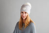 Reversible Slouchy Teal Cashmere Hat with Gold Heart and Crystal Pom-Pom