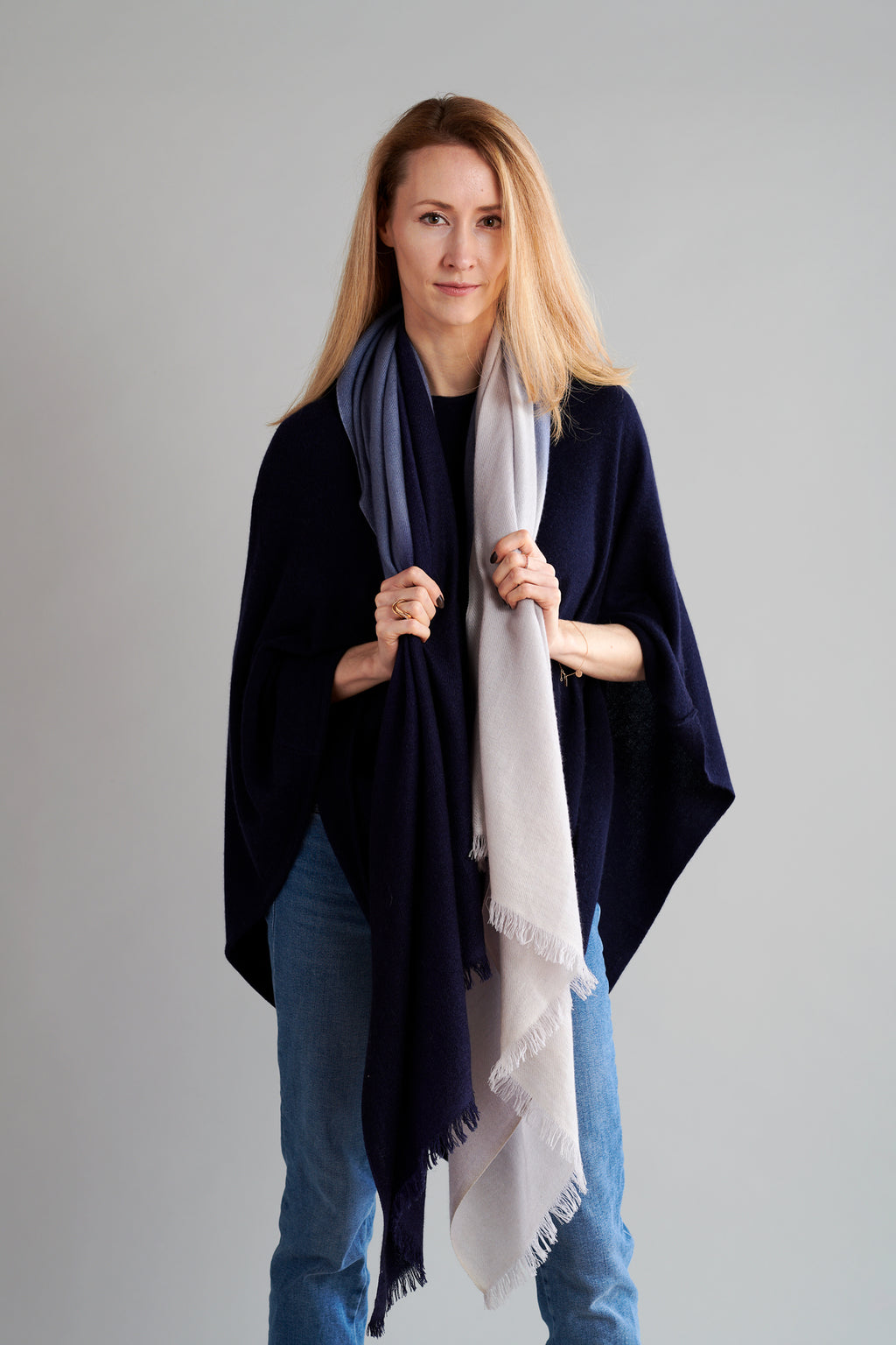 Navy Cashmere Poncho