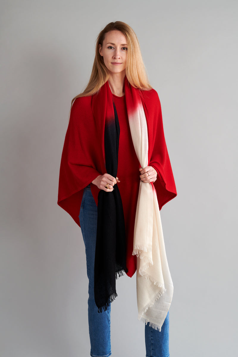 Red Ombré Hand Woven Winter Cashmere Scarf