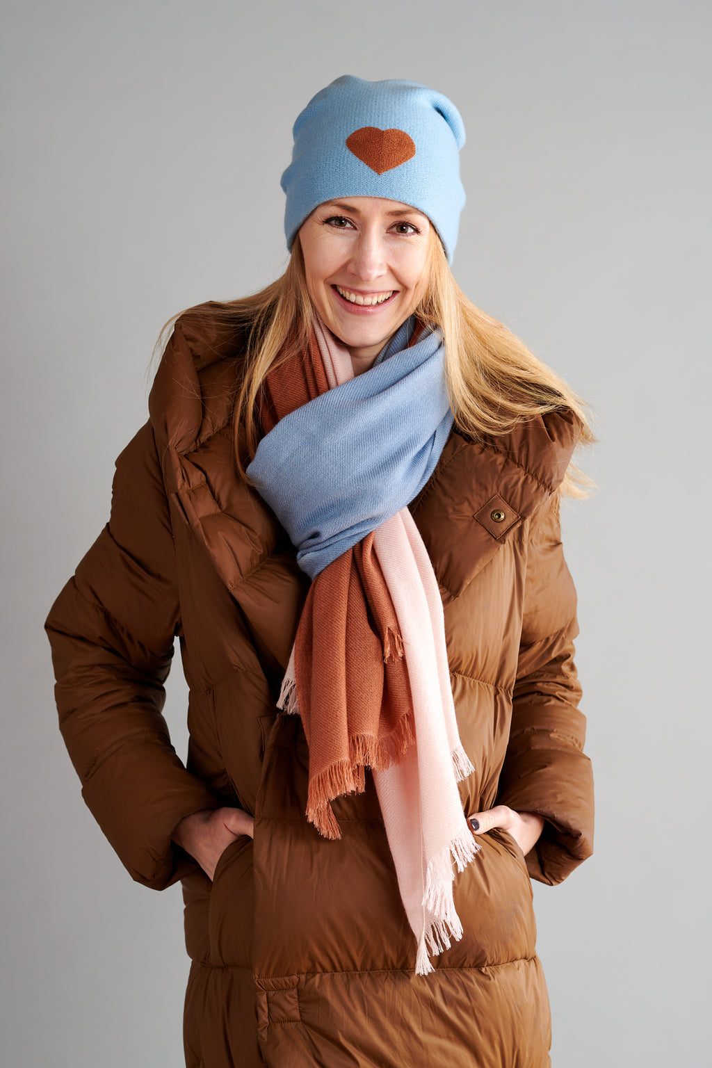 Bronze-Blue Ombré Winter Cashmere Scarf