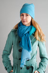 Reversible Slouchy Teal Cashmere Hat with Gold Heart and Seafoam Pom-Pom