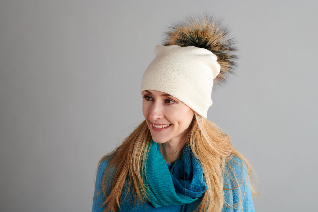 Reversible Slouchy Ivory Cashmere Hat