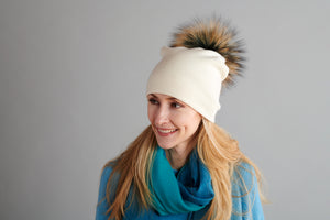 Reversible Slouchy Ivory Cashmere Hat