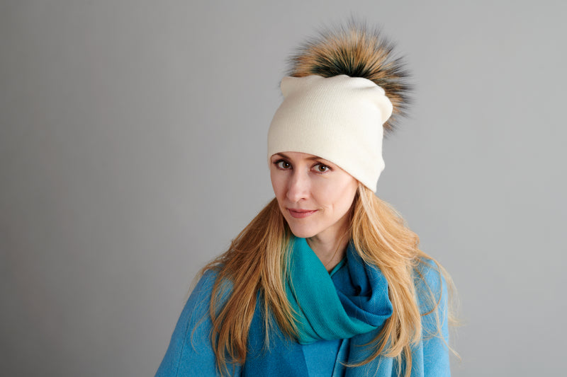 Reversible Slouchy Ivory Cashmere Hat