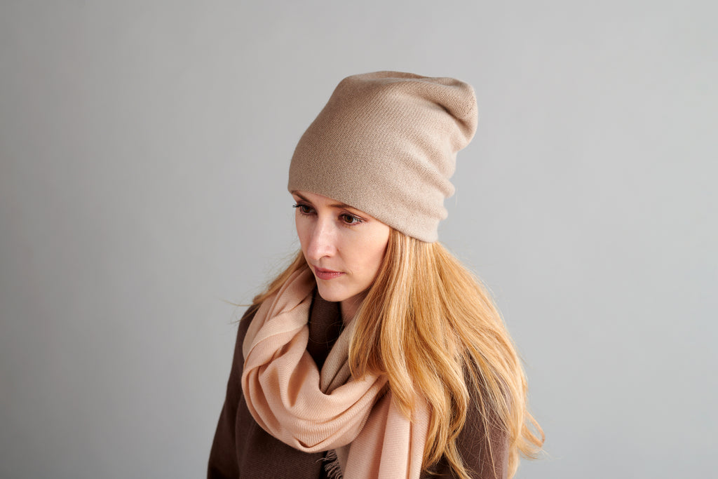 Reversible Slouchy Taupe Cashmere Hat