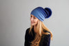 Fold-Over Ivory Cashmere Hat with Light Caramel Pom-Pom