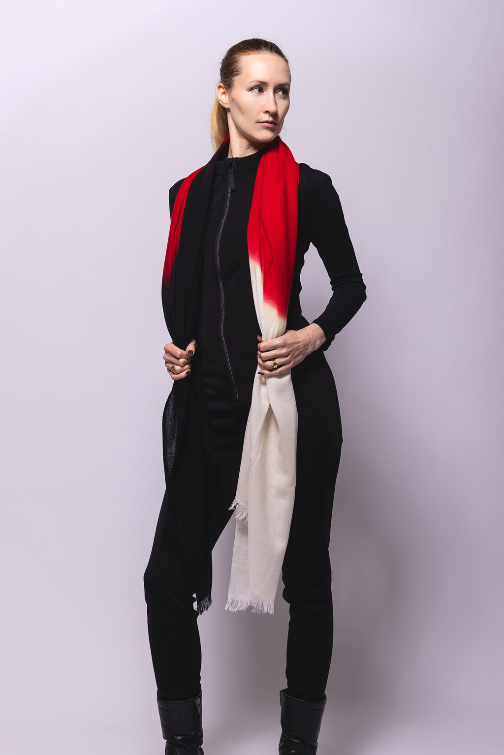 Red Ombré Hand Woven Winter Cashmere Scarf