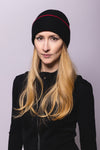 Reversible Slouchy Black Cashmere Hat with Gold Heart