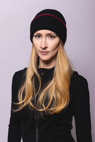 Reversible Slouchy Black Cashmere Hat