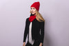 Ribbed Red Cashmere Hat with Black Pom-Pom