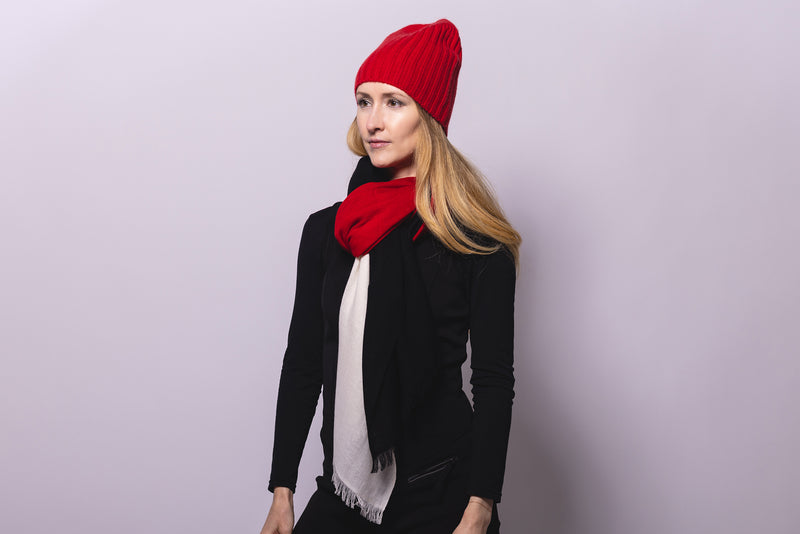 Ribbed Red Cashmere Hat