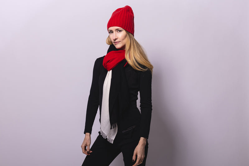Ribbed Red Cashmere Hat