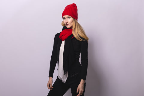 Reversible Slouchy Blue and Red Striped Cashmere Hat