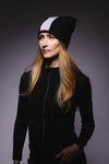 Reversible Slouchy Black Cashmere Hat with White Heart