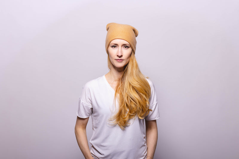 Reversible Slouchy Gold Cashmere Hat