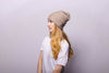 Fold-Over Ribbed Grey Cashmere Hat